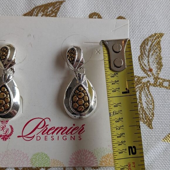 Premier Designs Earrings Silver Gold Mixed Metals Post Back Dangling Pebbled NEW - Picture 4 of 5